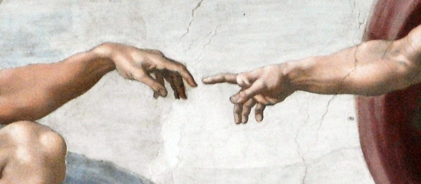 Was there a Creation Covenant? Closeup showing God's and Adam's hands from Sistine Chapel by Michelangelo.